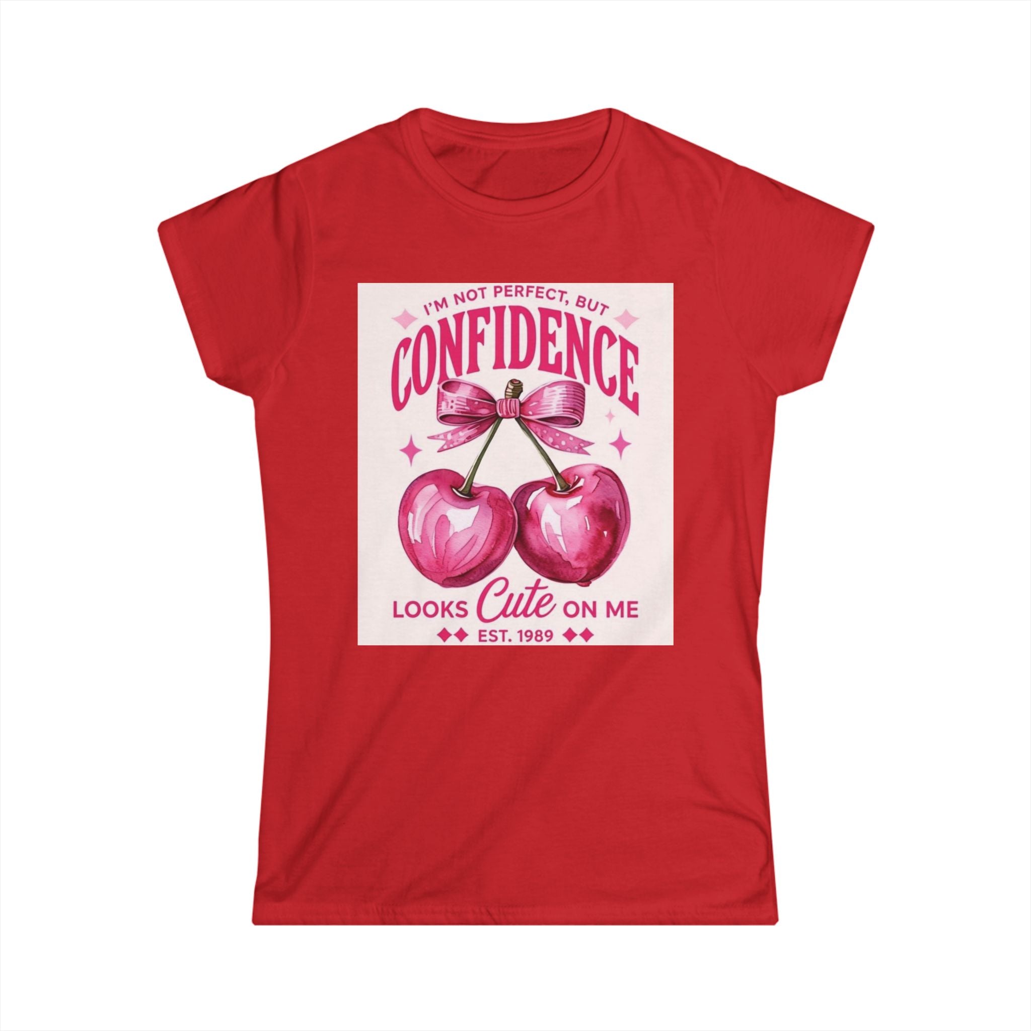 Confidence Looks Cute On Me Tee — Retro Pink Cherries & ‘Baddie’ Graphic Women's T-Shirt
