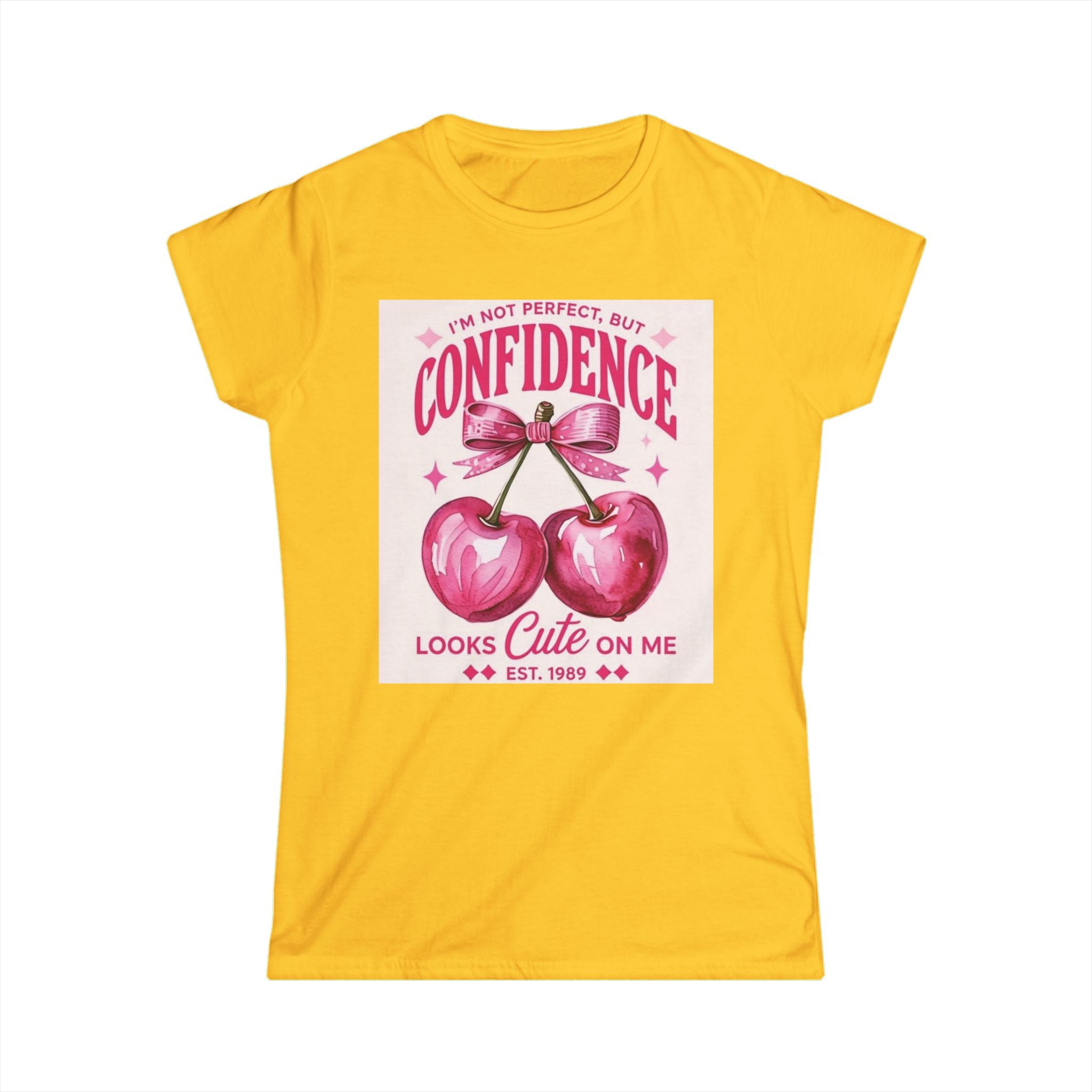 Confidence Looks Cute On Me Tee — Retro Pink Cherries & ‘Baddie’ Graphic Women's T-Shirt