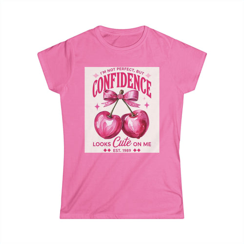 Confidence Looks Cute On Me Tee — Retro Pink Cherries & ‘Baddie’ Graphic Women's T-Shirt