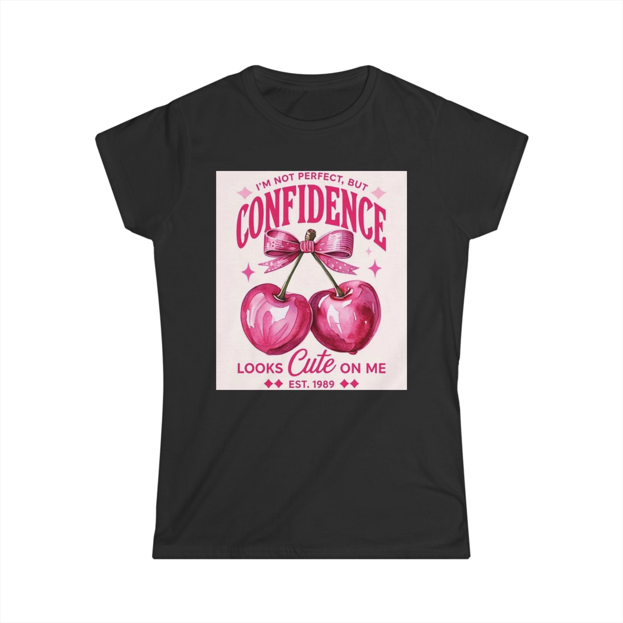 Confidence Looks Cute On Me Tee — Retro Pink Cherries & ‘Baddie’ Graphic Women's T-Shirt