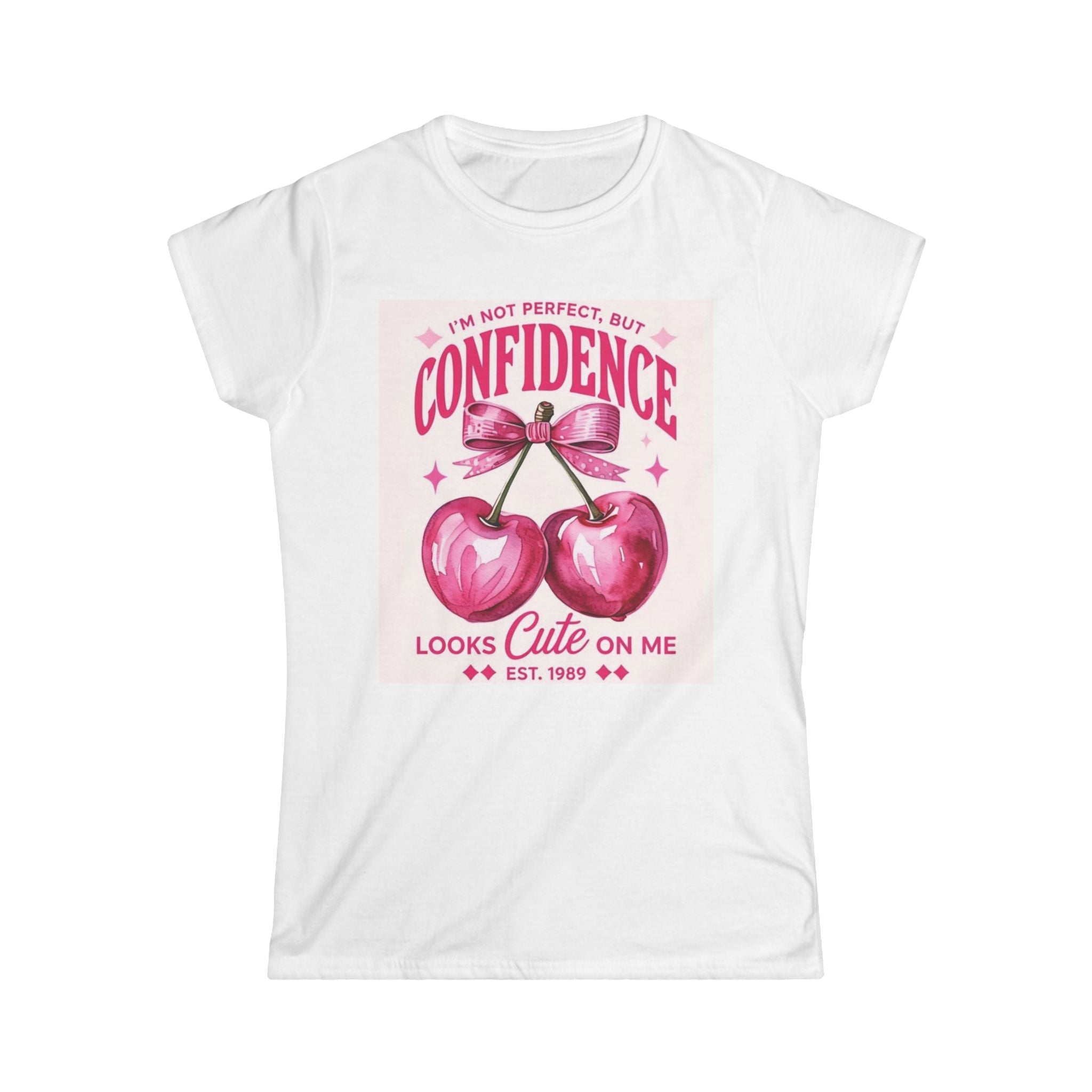 Confidence Looks Cute On Me Tee — Retro Pink Cherries & ‘Baddie’ Graphic Women's T-Shirt